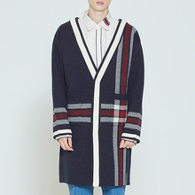 CHECK KNITTED LONG CARDIGAN_NAVY