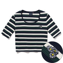 WOMANS STRIPE RIBBED TEE_GREEN