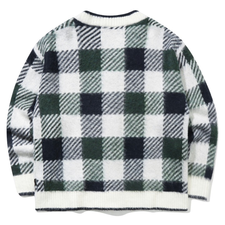 MOHAIR CHECK KNIT CARDIGAN_OATMEAL