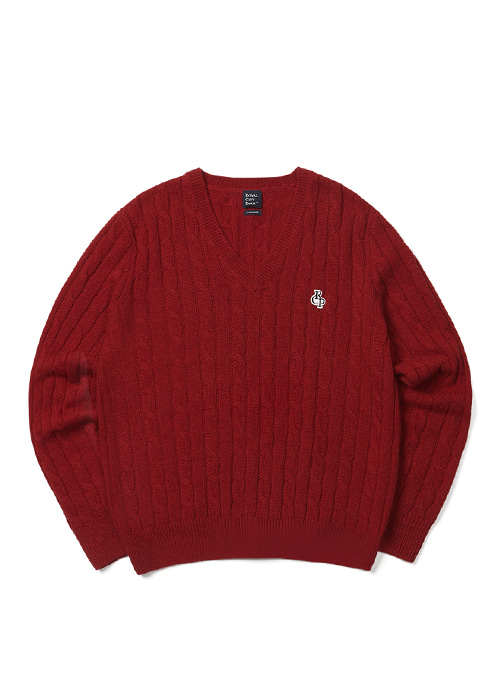 CASHMERE CABLE V-NECK KNIT RED