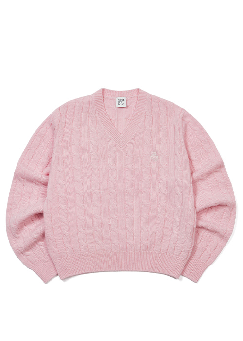 Cashmere Cable Crop V-Neck Knit Pink [리오더 10월7일 예약발송]