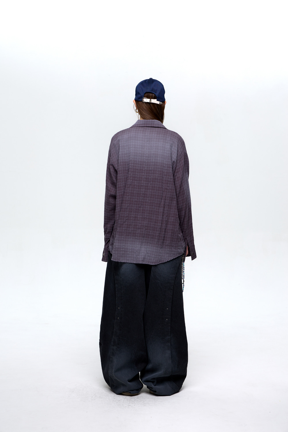 ■R.SHEMISTE■ STUD CAT WASHING CHECK SHIRT ASH PURPLE RSSC│알에스에스씨