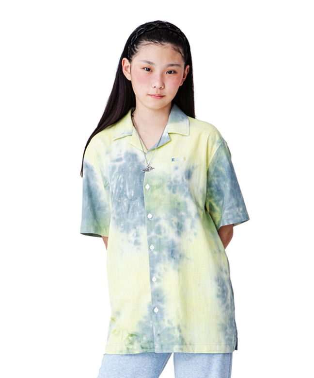 COLOR EMBROIDERY TIE-DYE LINEN SHIRTS [YELLOW MINT]