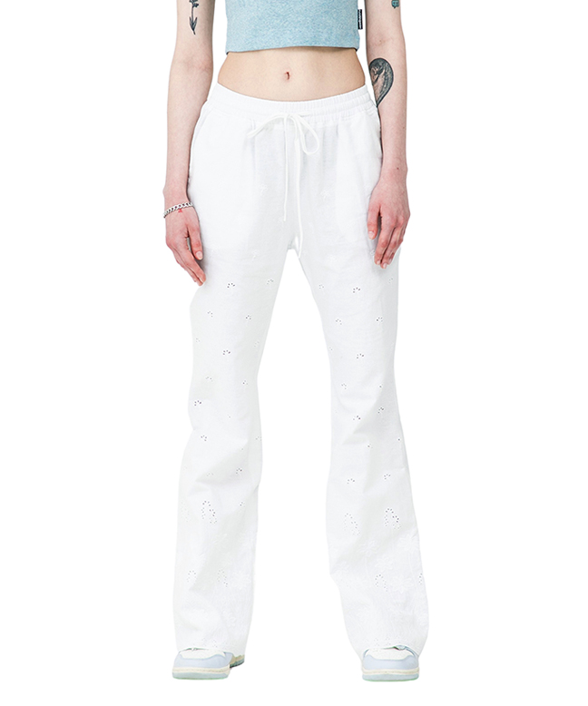 FLOWER EMBROIDERY EASY PANTS [WHITE]