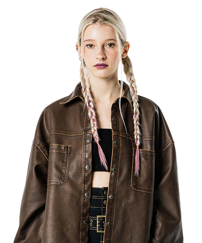 [EXCLUSIVE] VINTAGE WASHED LEATHER LOOSE SHIRT [BROWN]