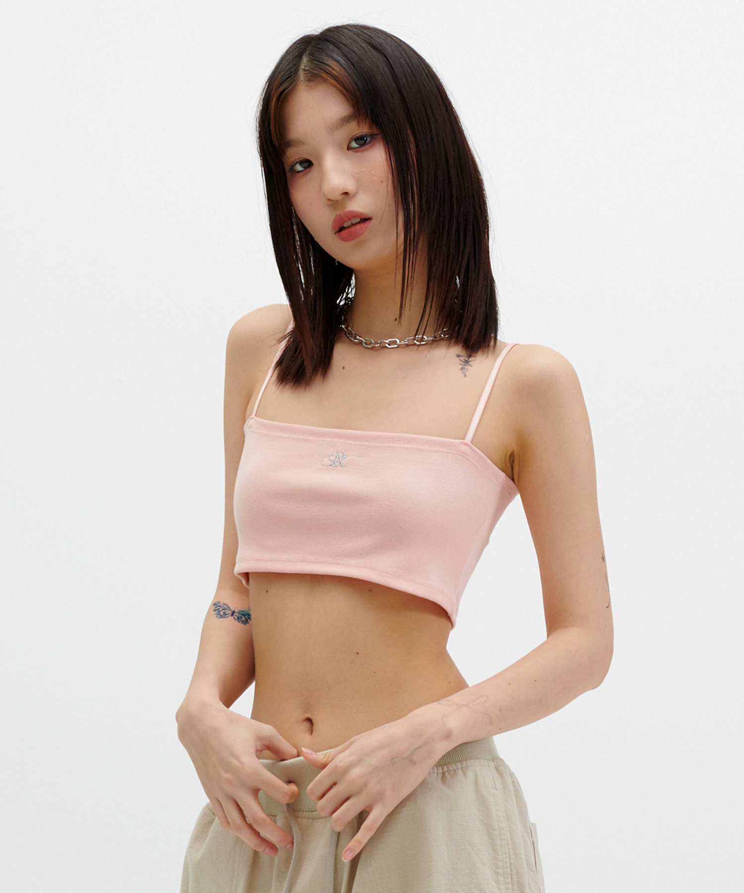 LOGO EMBROIDERY TUBE TOP [CORAL]