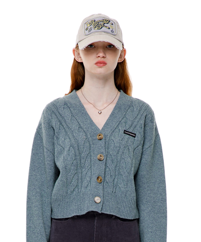LAMBs WOOL CABLE CROP CARDIGAN [MINT]