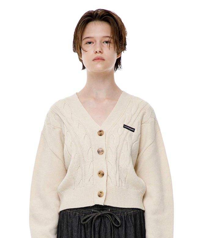 LAMBs WOOL CABLE CROP CARDIGAN [IVORY]