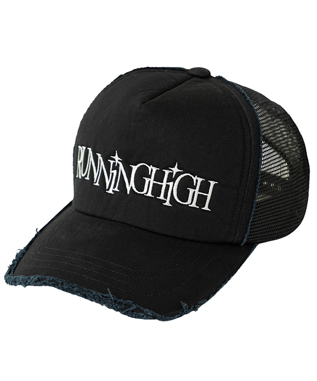 LETTERING EMBROIDERY WASHED MESH CAP [BLACK]
