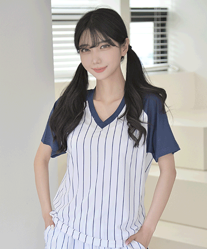 V넥 스트라이프 야구티셔츠 (10 colors) 여자♡ 반티 생활복 단체복 유니폼