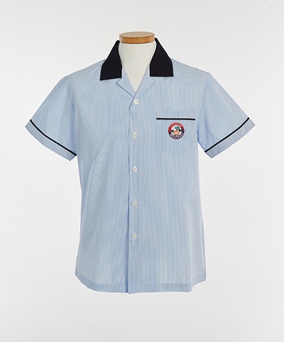 배색카라 블루 스트라이프 반팔 셔츠 (현암중 해당) 교복셔츠 교복 학생복