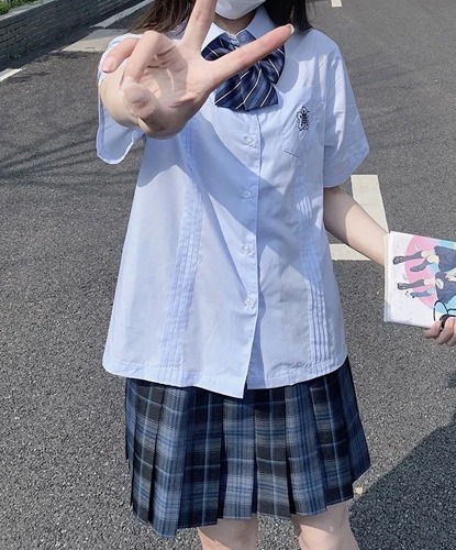 블루 포켓 여자 하복세트(셔츠+치마+리본타이) 교복 학생복