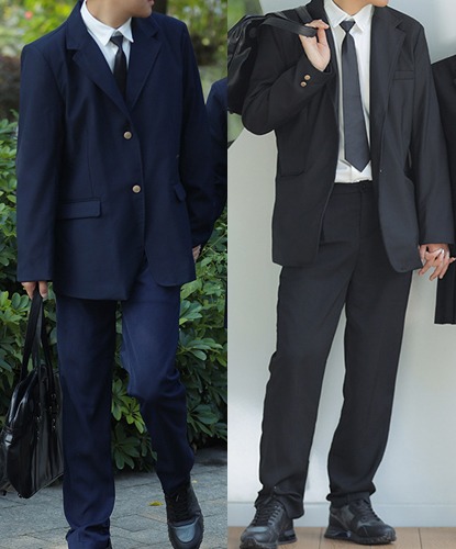 [대여] 투버튼 네이비 블랙 남자 교복 풀세트(자켓+상하의+타이) 교복 학생복♡