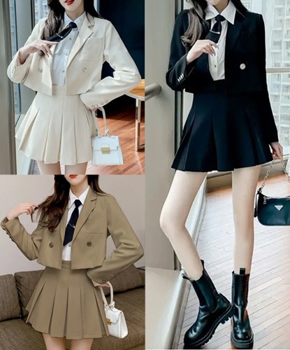 [대여] 스쿨룩 하이틴 단색 여자교복 풀세트(자켓+셔츠+치마) 학생복 교복♡