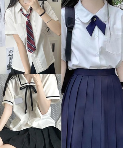 [대여] 화이트 베이직 여자 반팔 교복셔츠 3종 교복 학생복