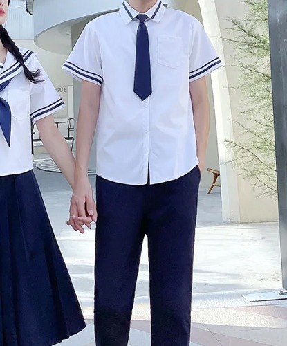 딥로얄블루 라인카라 셔츠 남자 교복세트(셔츠+바지+타이) 교복 학생복