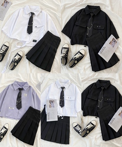 하이틴 스쿨룩 여자 교복세트(셔츠+넥타이+치마) 5종 교복 학생복