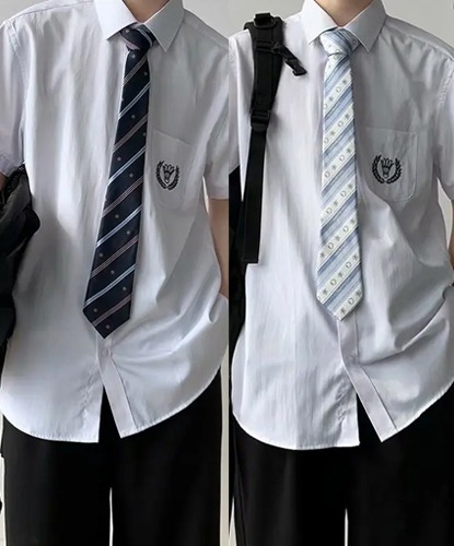 화이트 테니스자수 셔츠+넥타이 남자 교복세트 교복 학생복