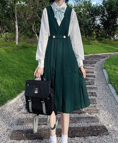 투버튼 복고 유니폼 여자 뷔스티에 롱치마(4color) 학생복 교복
