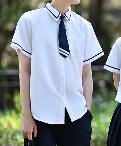 네이비 반팔 라인포인트 남자하복 교복세트(셔츠+넥타이) 교복 학생복