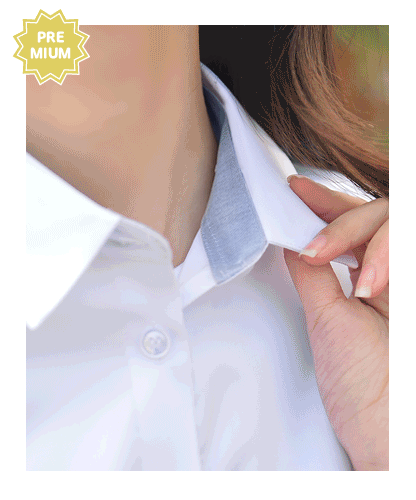 [프리미엄 스판 여성 각카라 화이트 셔츠] 4대 인증완료 (각카라 밝은 블루컬러) 교복 학생복