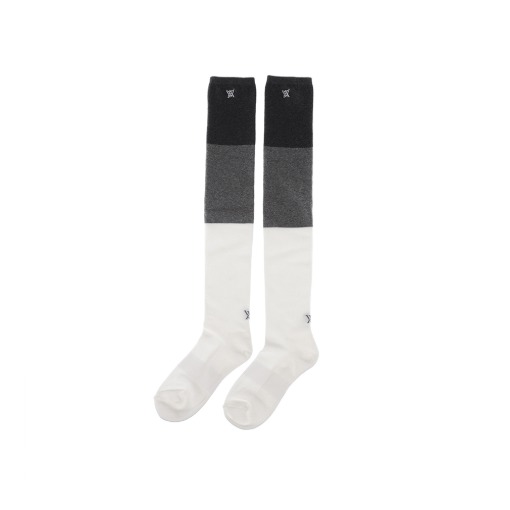 W Three-tone Color Block Knee High Socks_WH