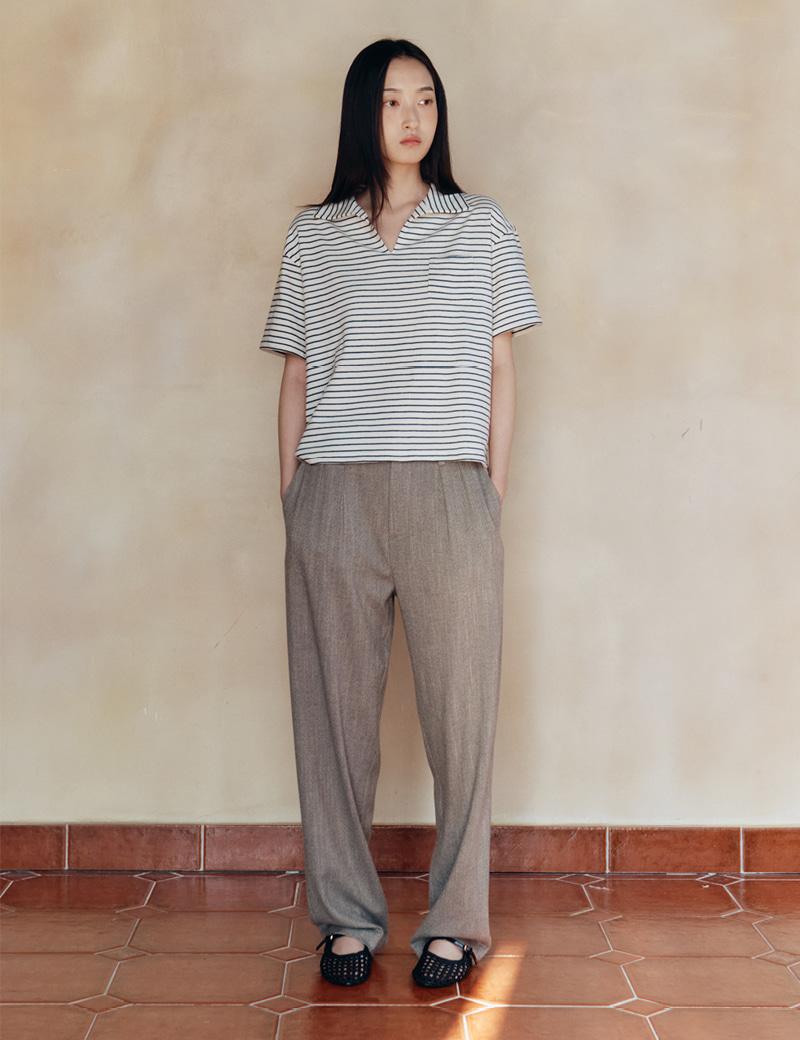 ●Sienne● Bless Stripe Top Melange Gray S5STS01GR Bless Stripe Top (Melange Gray) - sienne