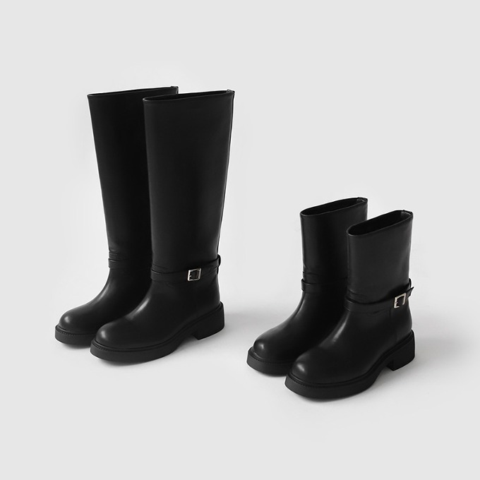 韓国発!【BLACKUP】Nighting Leather Buckle Long Boots Shoes - BLACKUP