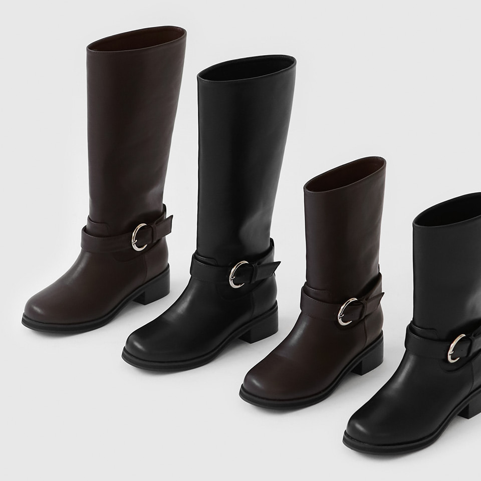 【COLOR iN ID】Three Buckle Strap Middle Boots Ander Buckle Strap Boots (3cm) - SAPPUN