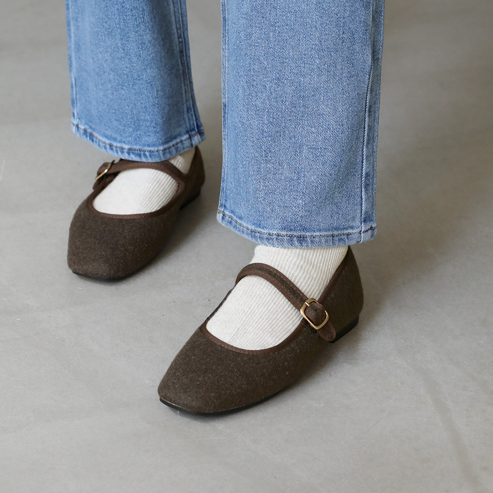 SAPPUN KOREA - Selloni Fleece inside Maryjane Flats (1cm)