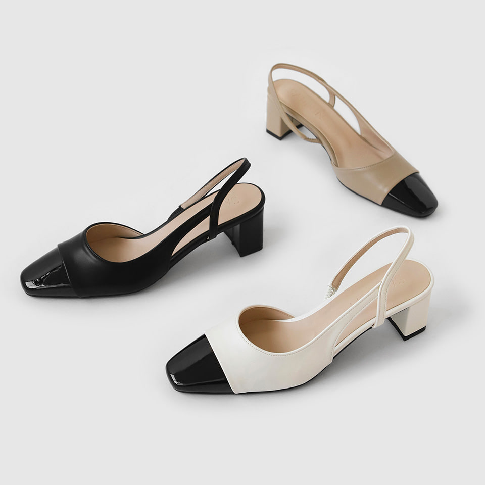 Irena Two Tone Square Slingback Heels (5 / 7cm)