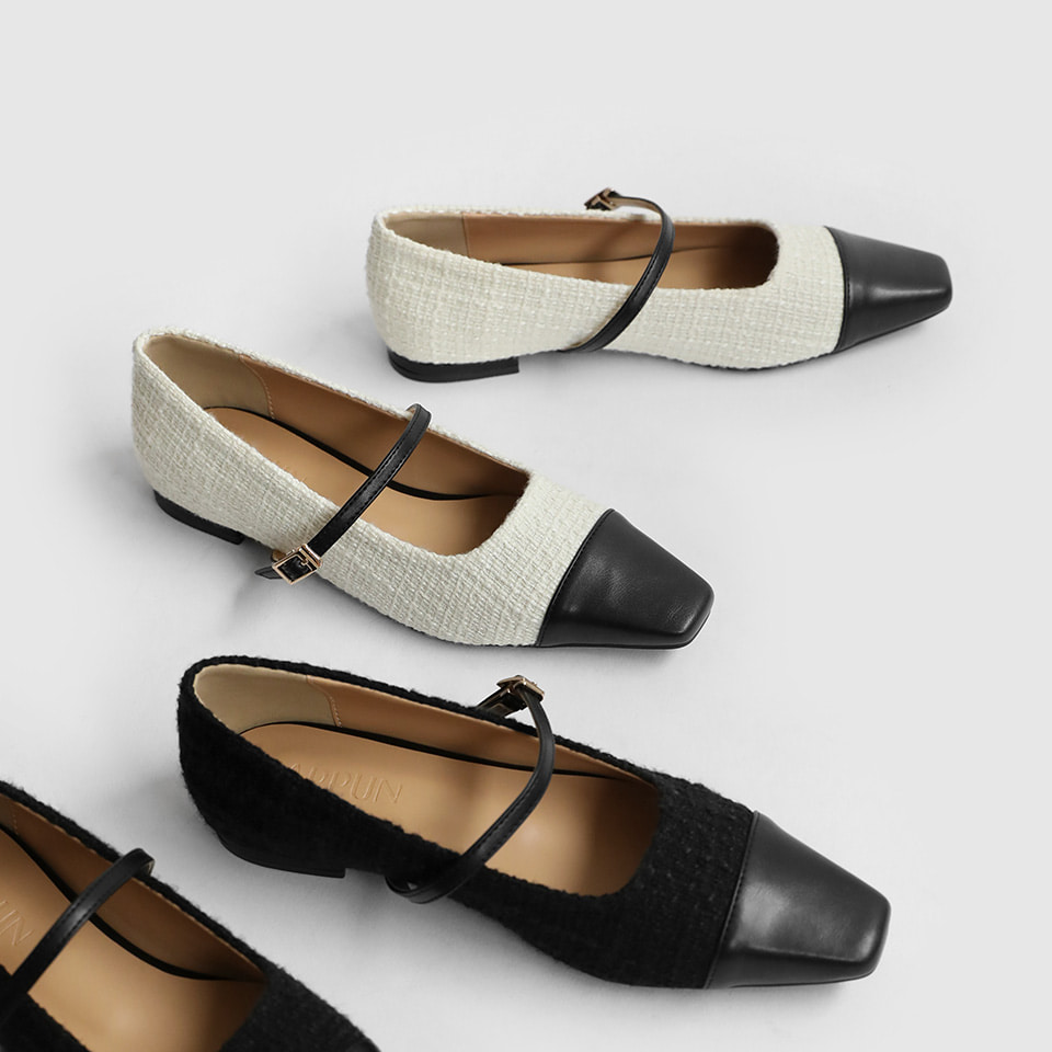 Rowells Tweed Mary jane Flats (1cm)