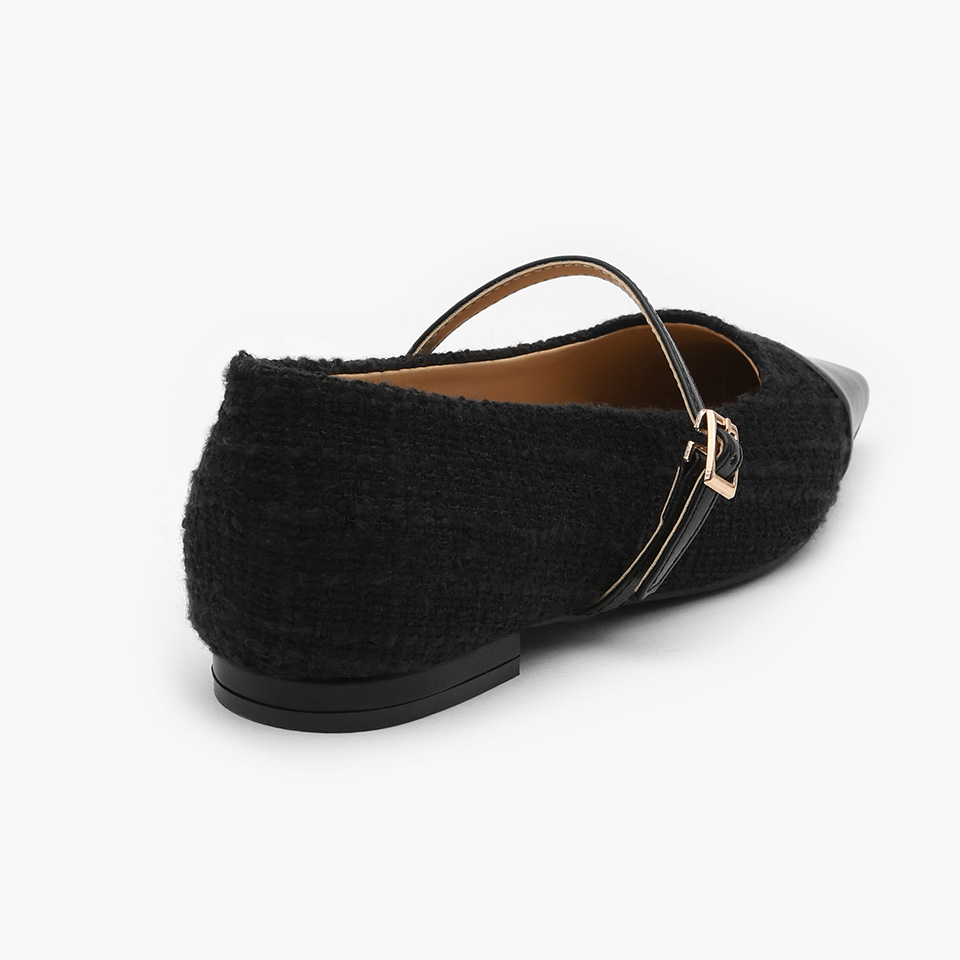 【新品】Tweed Single Strap Flats ecru 38 Rowells Tweed Mary jane Flats (1cm)