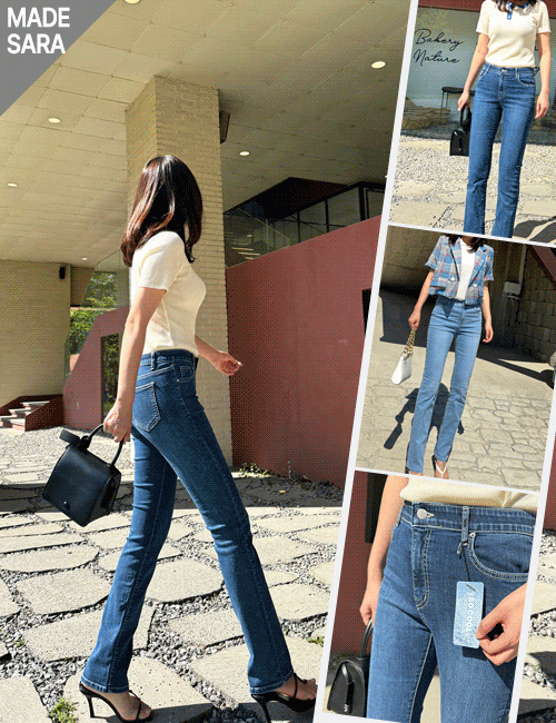[Tall Women&#039;s Pants Self-Production] No. 801 Summer Coolmax Hidden Banding Relaxed Spandex Slim Straight Denim 104 cm (Light Blue, Dark Blue)