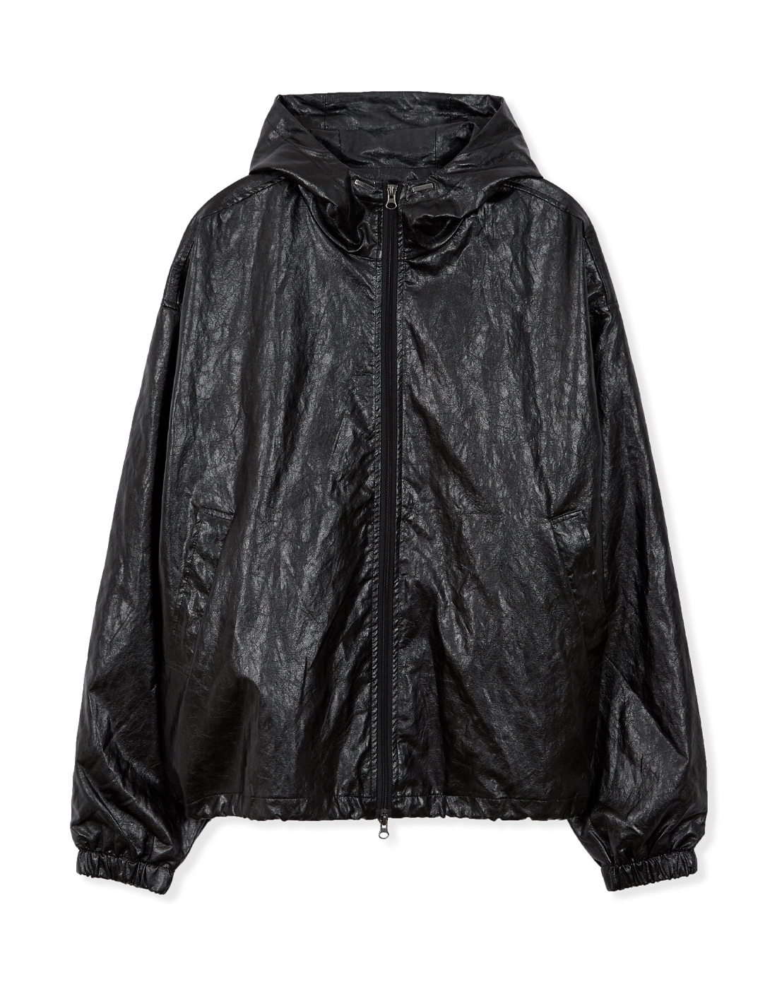 VCL crepe leather overfit hoodie zip-up black