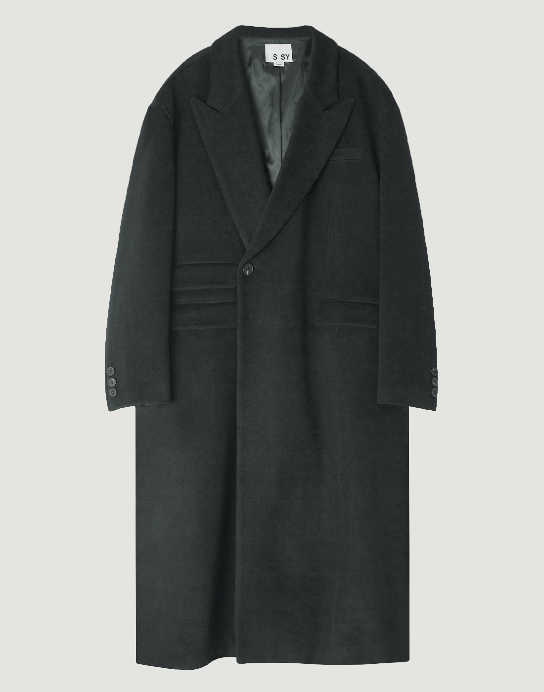Wool Blended Maximal Double Button Coat Black
