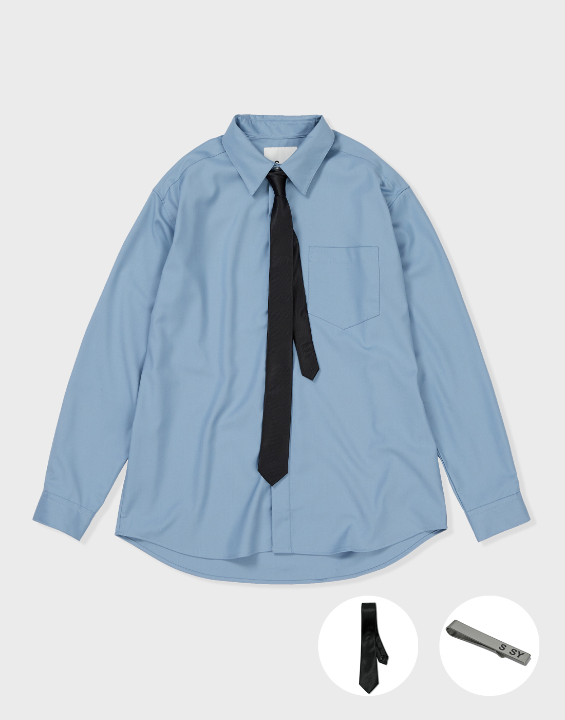 [slim tie+clip] fine twill tip shirt sky blue