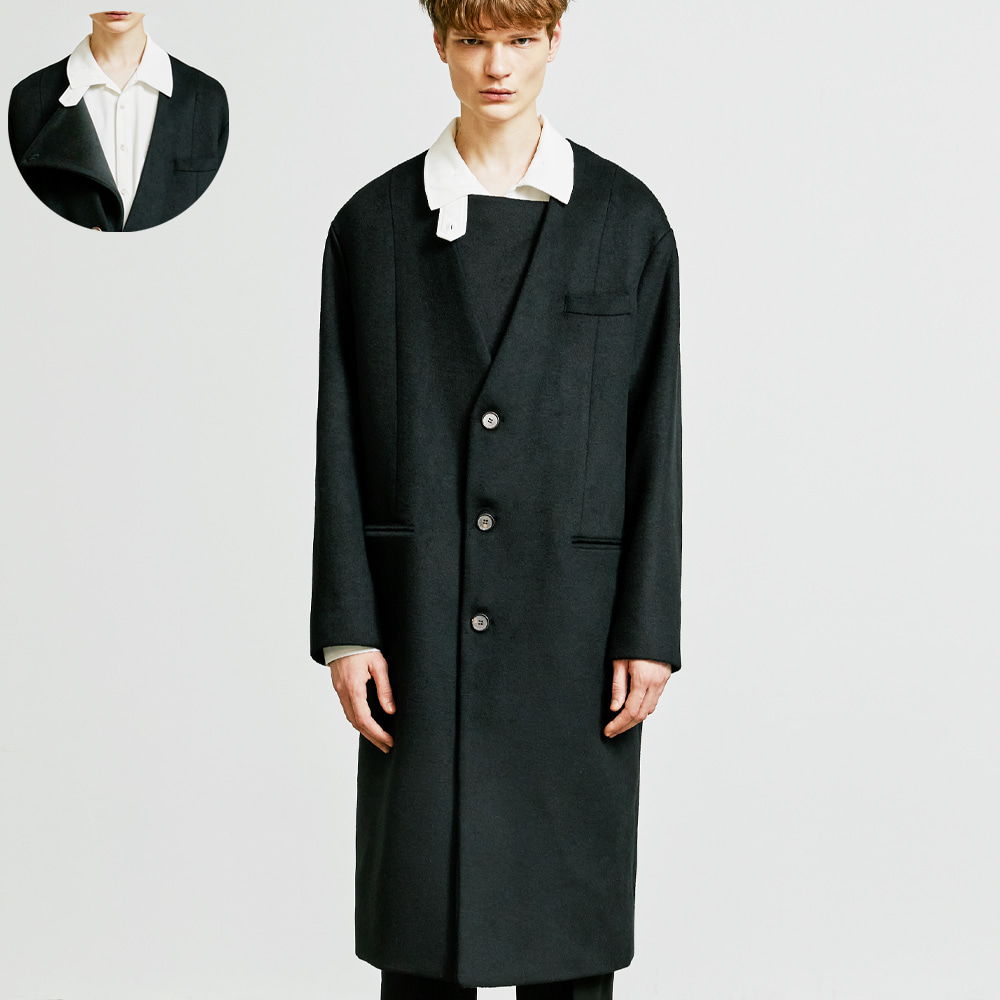 collarless front cover coat black