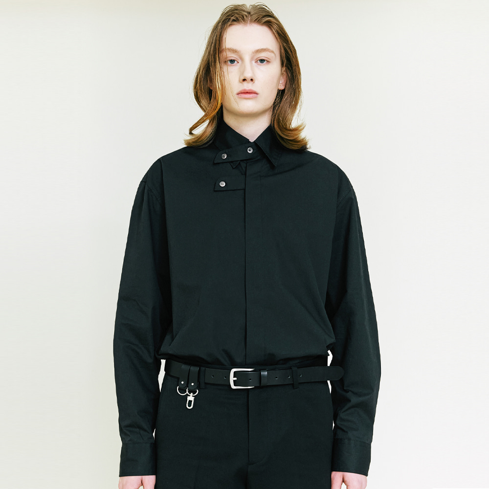 [Organic Cotton] Collar Strap Relax Fit Shirt black