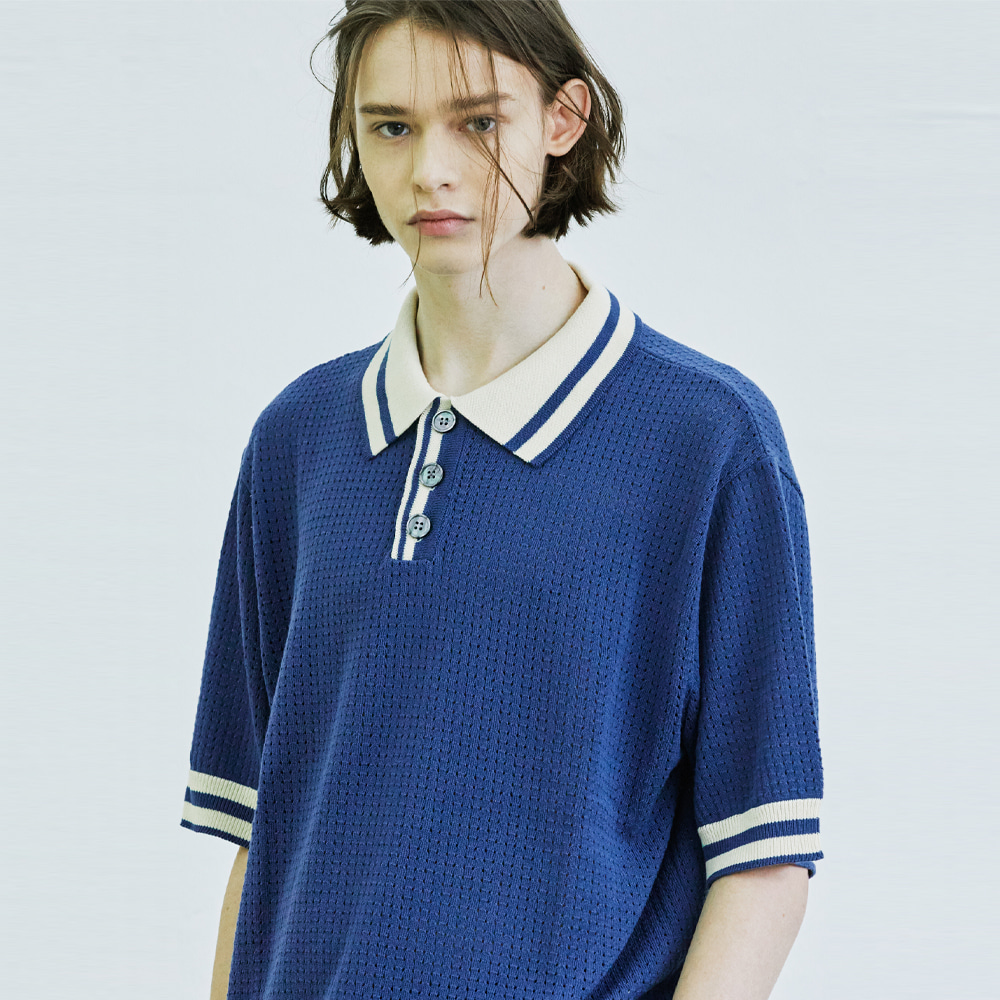 (프리오더5.26배송)color stripe pique knit t-shirt blue