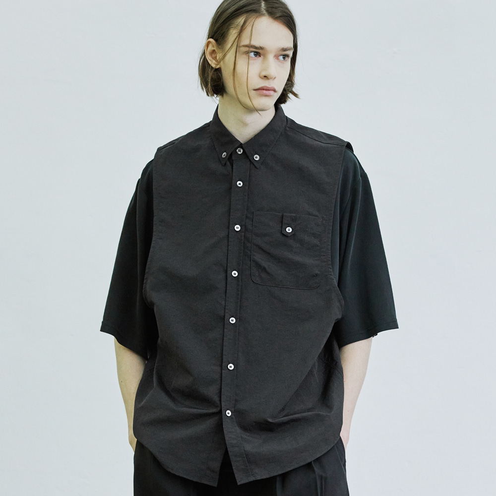 [set] scoop nylon shirt &amp; modal t-shirt black