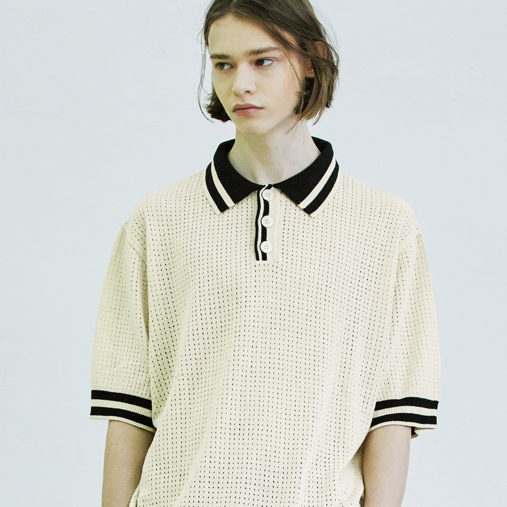 (프리오더5.26배송)color stripe pique knit t-shirt brown