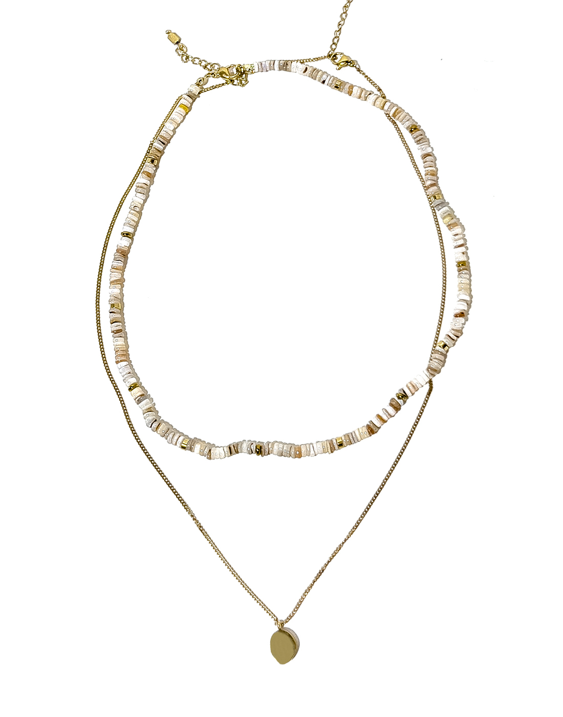 [set] natural shell beads &amp; gold pendant necklace