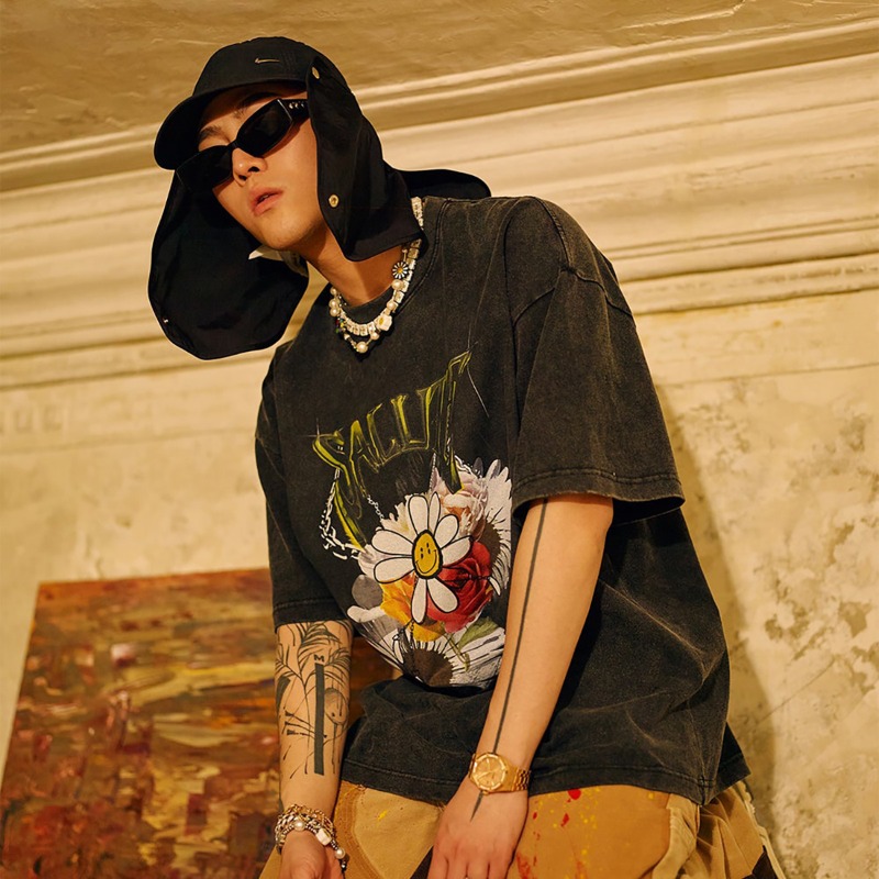 [SALUTE : 살루트] Flower Ananrchy T-shirt Washed Black