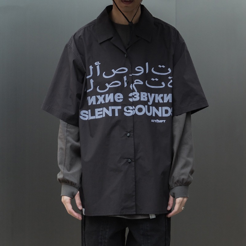 [ATTÈMPT : 어템트] Multi-lingual Silent Sounds Short Sleeves Shirt Black