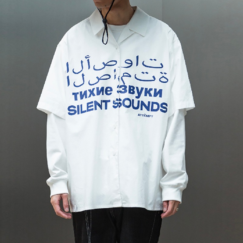 [ATTÈMPT : 어템트] Multi-lingual Silent Sounds Short Sleeves Shirt White