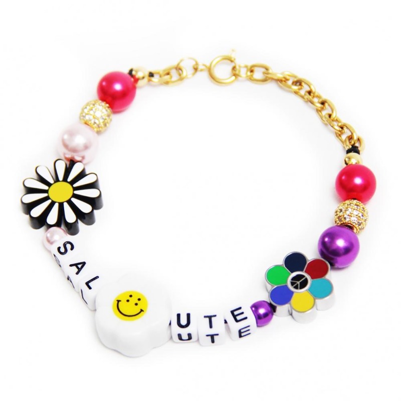 SALUTE : 살루트] Limited Edition Flower Anarchy Color Beeds Charms Lettering  Bracelet - SAMPLAS