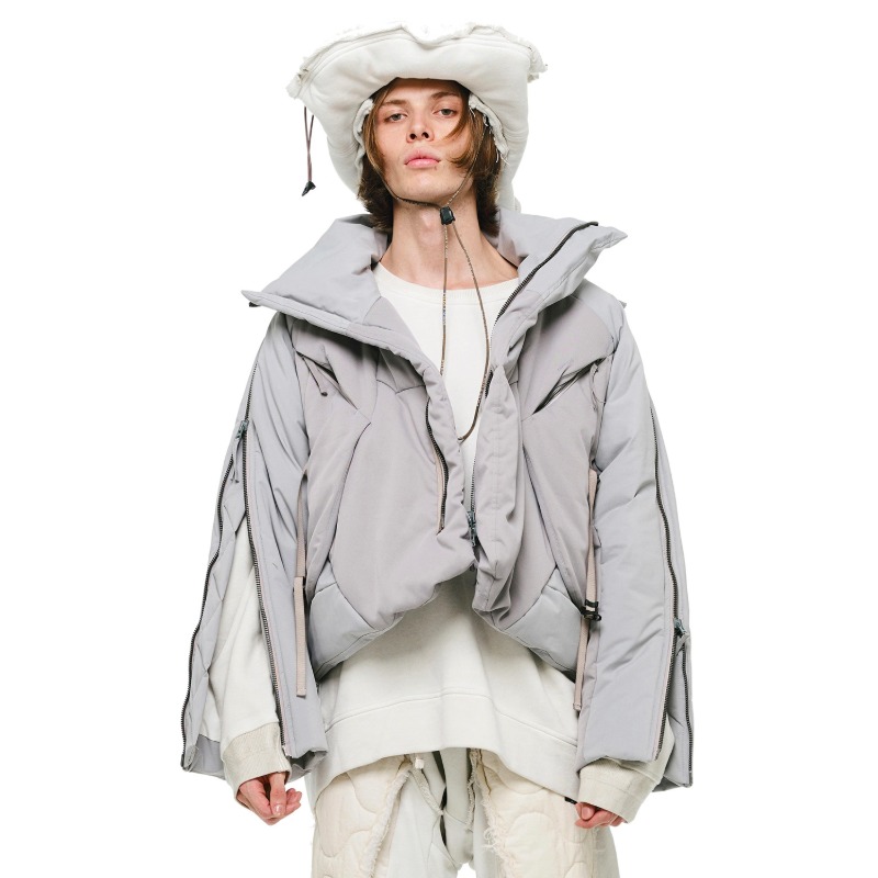 [HAMCUS : 햄커스] Transformable Zip Detail Sleeve Multi Layered Thermolite Down Jacket Lilac Grey