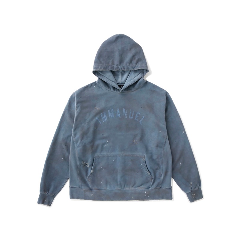 [SOMEIT : 써밋] IMMANUEL Aged and Splatter Printing Tech Dyed Hoodie Navy