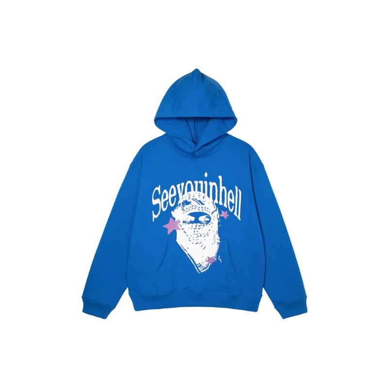 [SALUTE : 살루트] Seeyouinhell Artwork snap hoodie royal blue